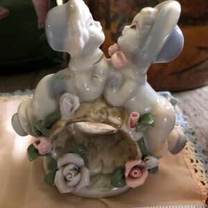 Porcelain Boy and Girl Figurine with Pastel Flowers - White and Pink